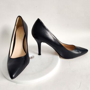 Nine West Heels Size 6 Black Leather Pointy Toe Classic Pumps Dressy Sexy Office